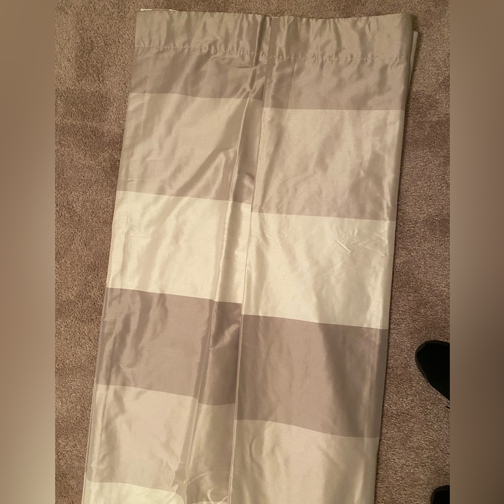 2 Panels Grey & White horizontal stripe with Rod Pocket or hang on rings.